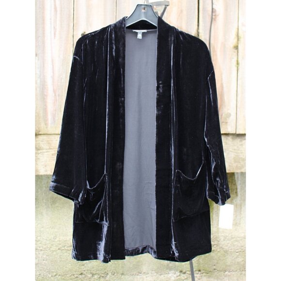 Eileen Fisher NWOT - Velvet Shawl Collar Kimono Jacket - Black, Long Length, Sml - Picture 1 of 10